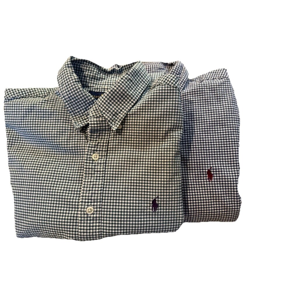Lot of 2 Polo Ralph Lauren Button Down Shirts Men’s Blue Green Gingham Pony Logo